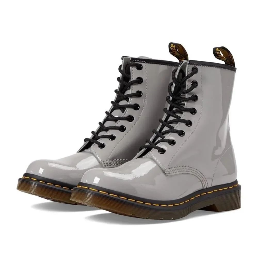 NEW Dr. Martens 1460 Patent Leather Lace-Up Boots Zinc Grey Women’s 6
